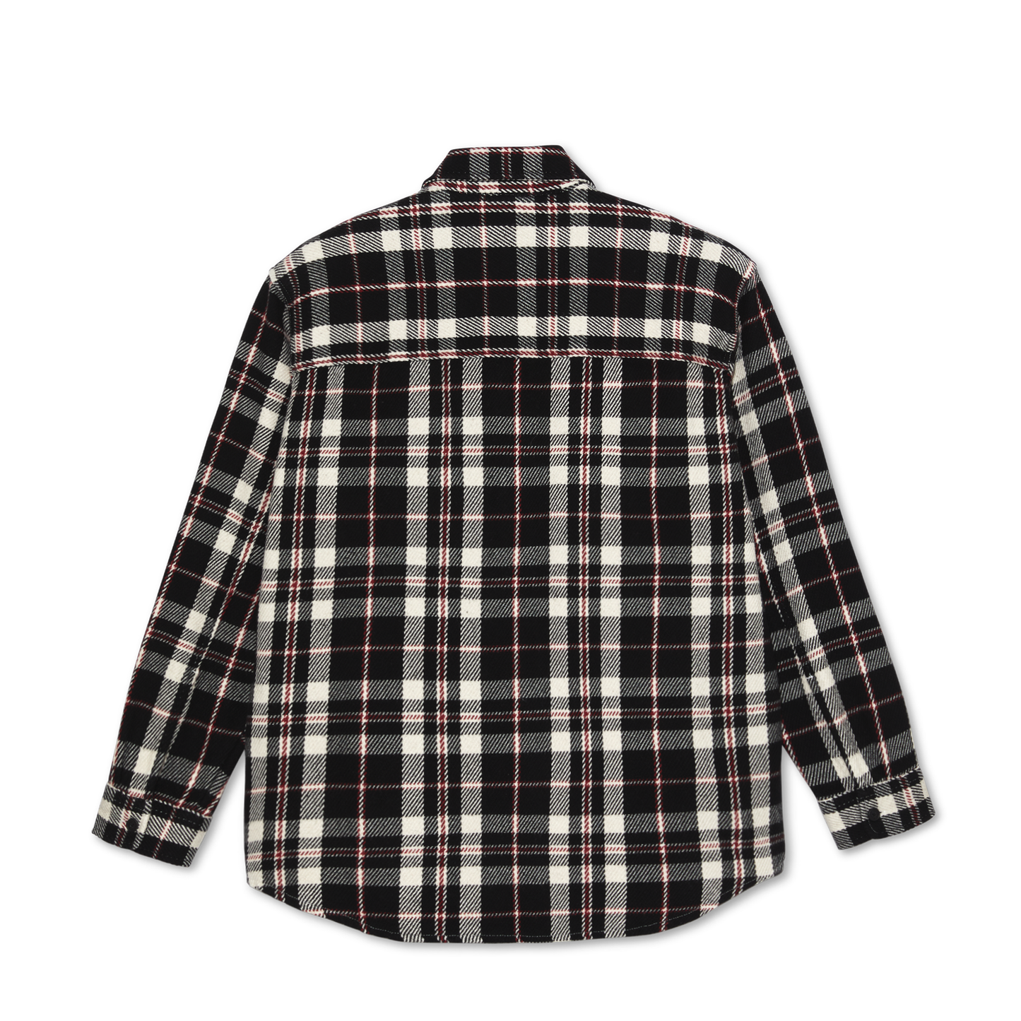 POLAR SKATE CO BIG BOY OVER SHIRT FLANNEL BLACK CLOUD WHITE AND RED
