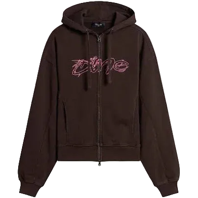 DIME MTL DISTRESSED TERRY ZIP HOODIE ACID BROWN