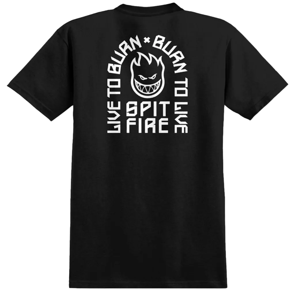 SPITFIRE WHEELS LIVE TO BURN ARCH TEE BLACK/WHITE