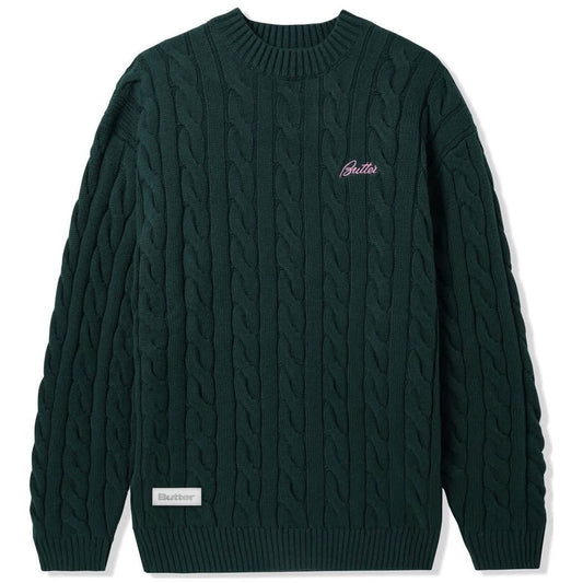 BUTTERGOODS CABLE KNIT SWEATER FOREST GREEN