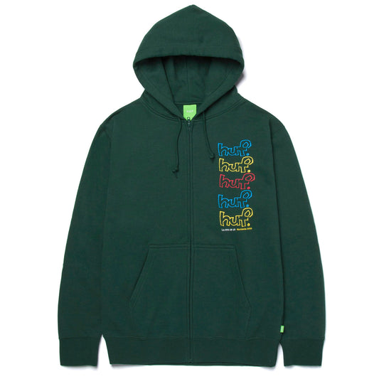 HUF WORLDWIDE DROP OUT STACK FULL ZIP HOODIE FOREST GREEN