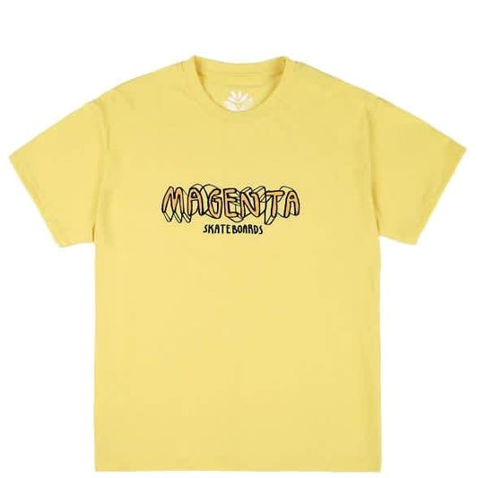 MAGENTA SKATEBOARDS 4D SCRIPT TEE YELLOW